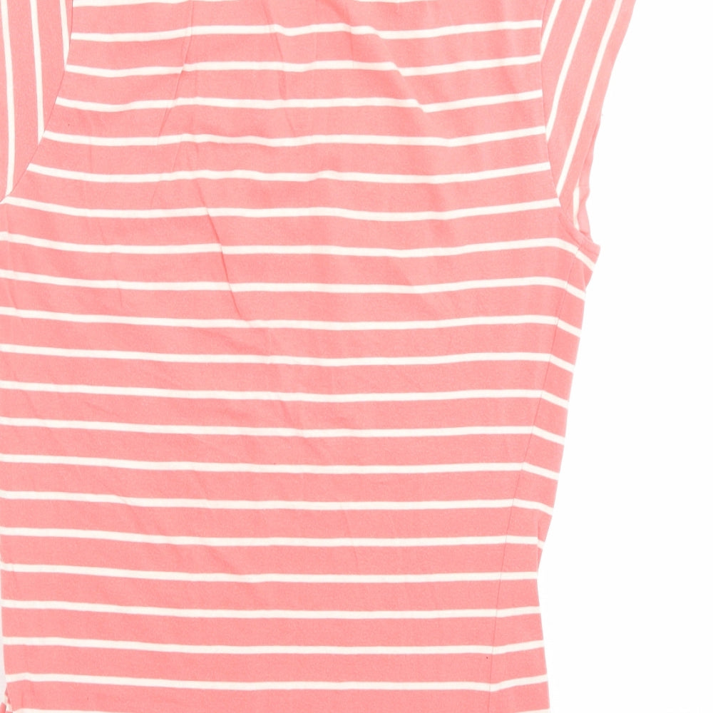 French Connection Womens Pink Striped Cotton Basic T-Shirt Size M Boat Neck