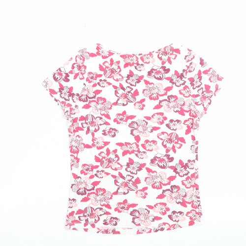 Essential Womens Pink Floral Polyester Basic T-Shirt Size 10 Crew Neck