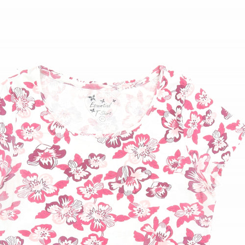 Essential Womens Pink Floral Polyester Basic T-Shirt Size 10 Crew Neck