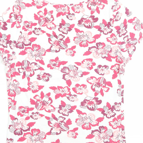 Essential Womens Pink Floral Polyester Basic T-Shirt Size 10 Crew Neck