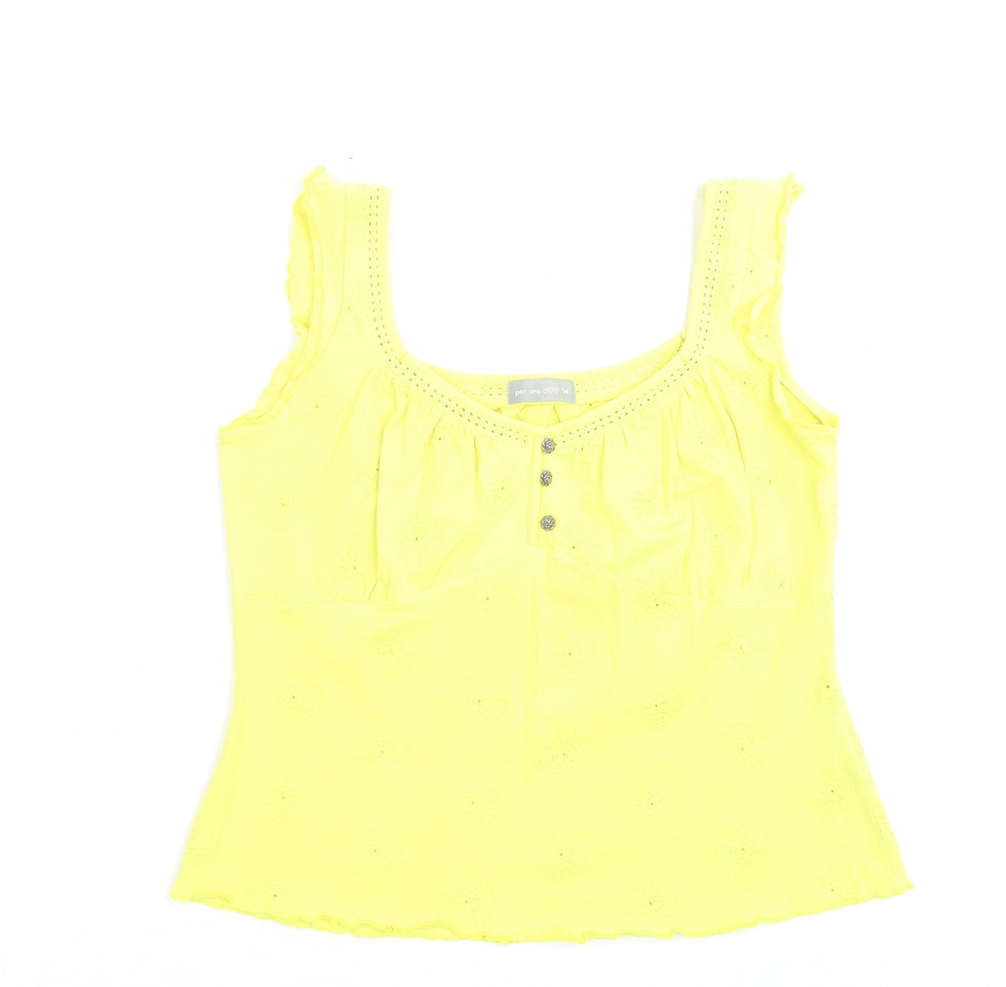 Per Una Womens Green Cotton Camisole Tank Size 14 Scoop Neck - Lettuce Edging