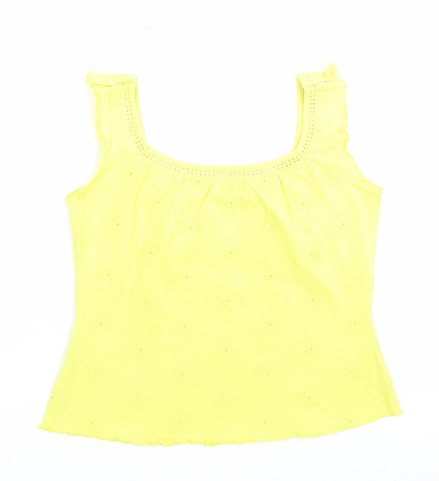 Per Una Womens Green Cotton Camisole Tank Size 14 Scoop Neck - Lettuce Edging