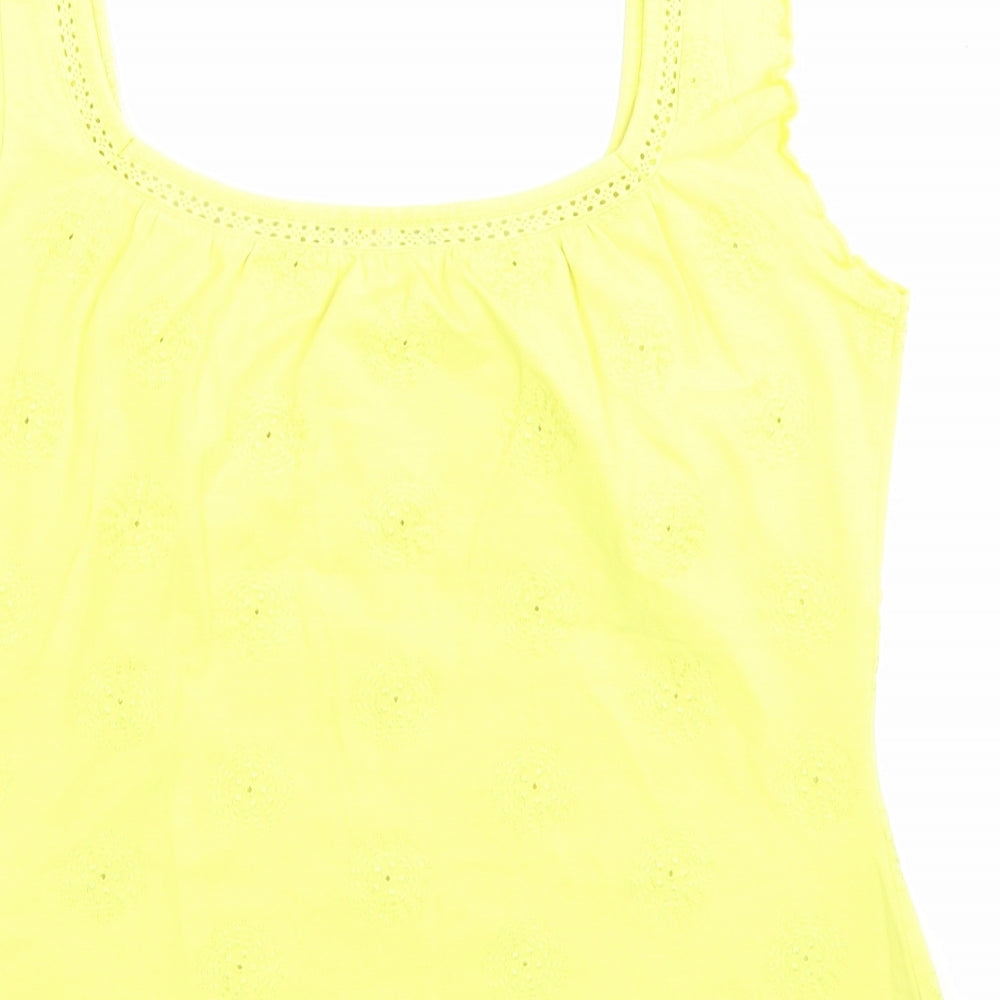 Per Una Womens Green Cotton Camisole Tank Size 14 Scoop Neck - Lettuce Edging