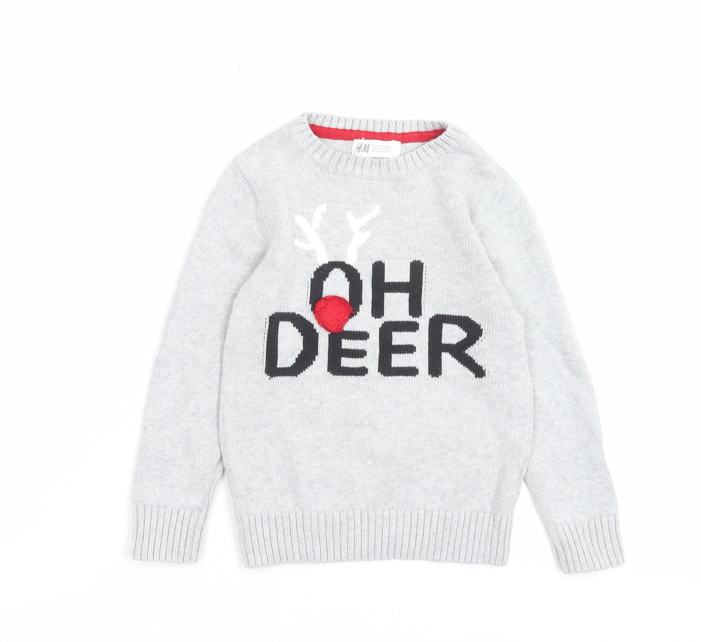 H&M Girls Grey Crew Neck Cotton Pullover Jumper Size 4-5 Years Pullover - Oh Deer