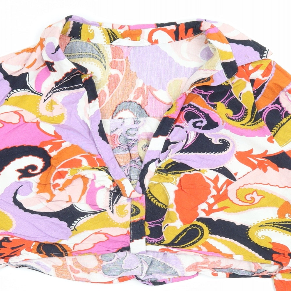 Primark Womens Multicoloured Geometric Cotton Cropped Blouse Size M V-Neck
