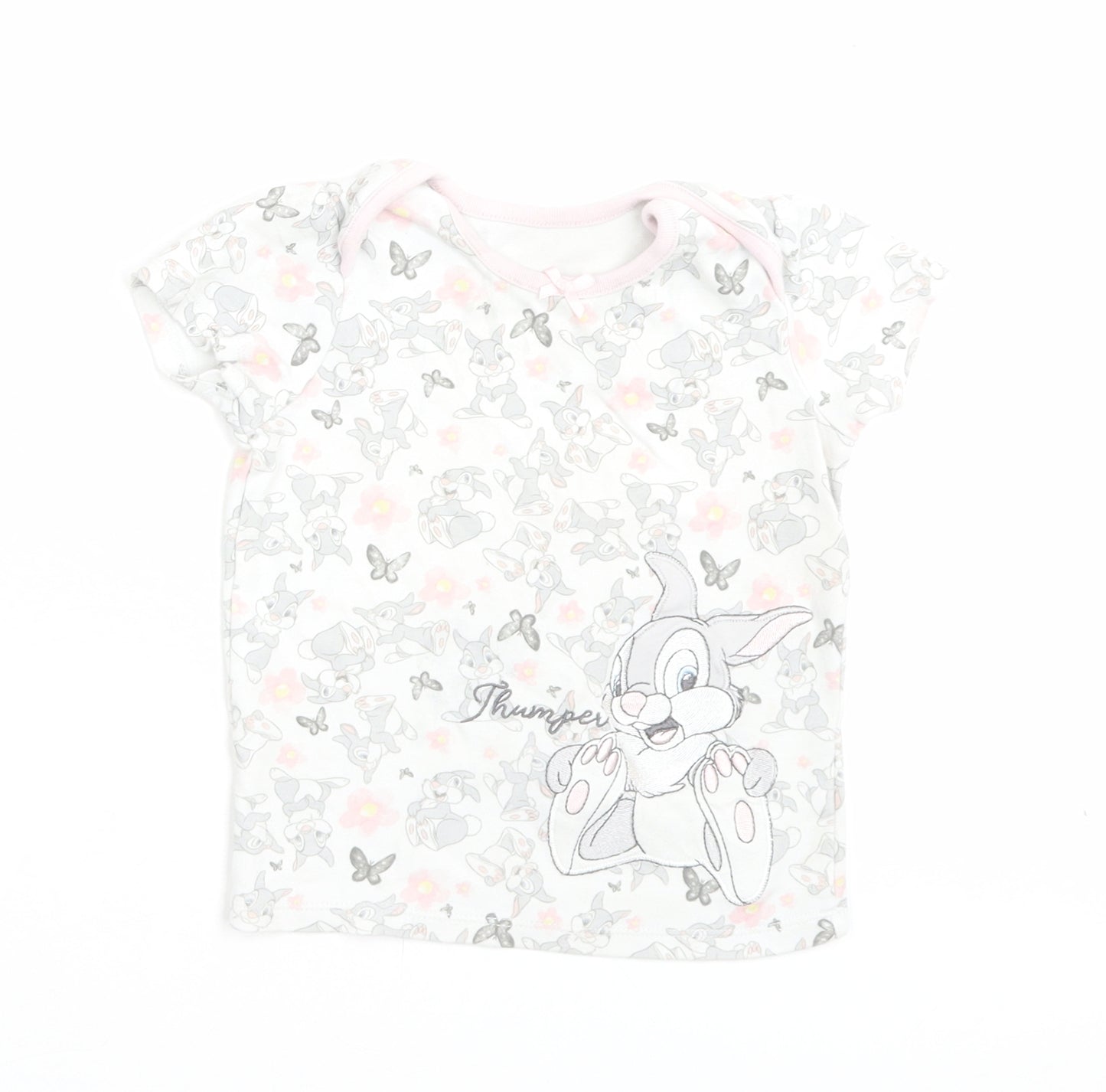 Nutmeg Girls Grey Geometric Cotton Basic T-Shirt Size 2-3 Years Crew Neck Pullover - Bunny