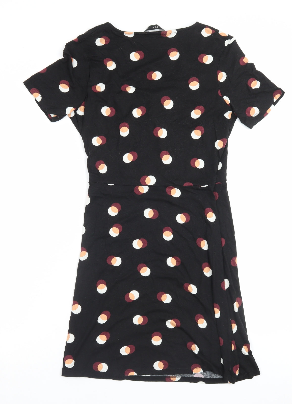 F&F Womens Black Geometric Viscose Wrap Dress Size 12 V-Neck Pullover