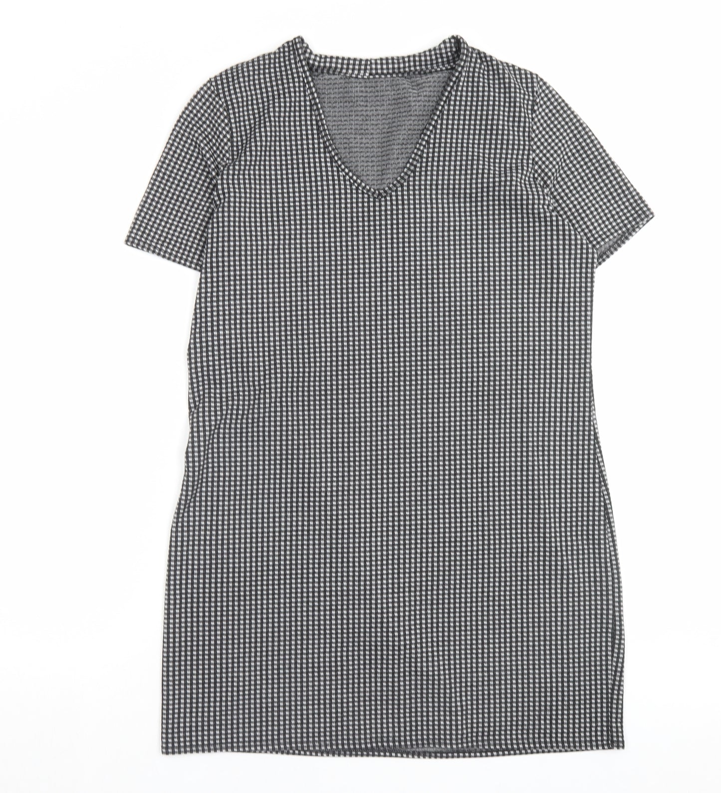 Matalan Womens Grey Plaid Polyester A-Line Size 12 V-Neck Pullover