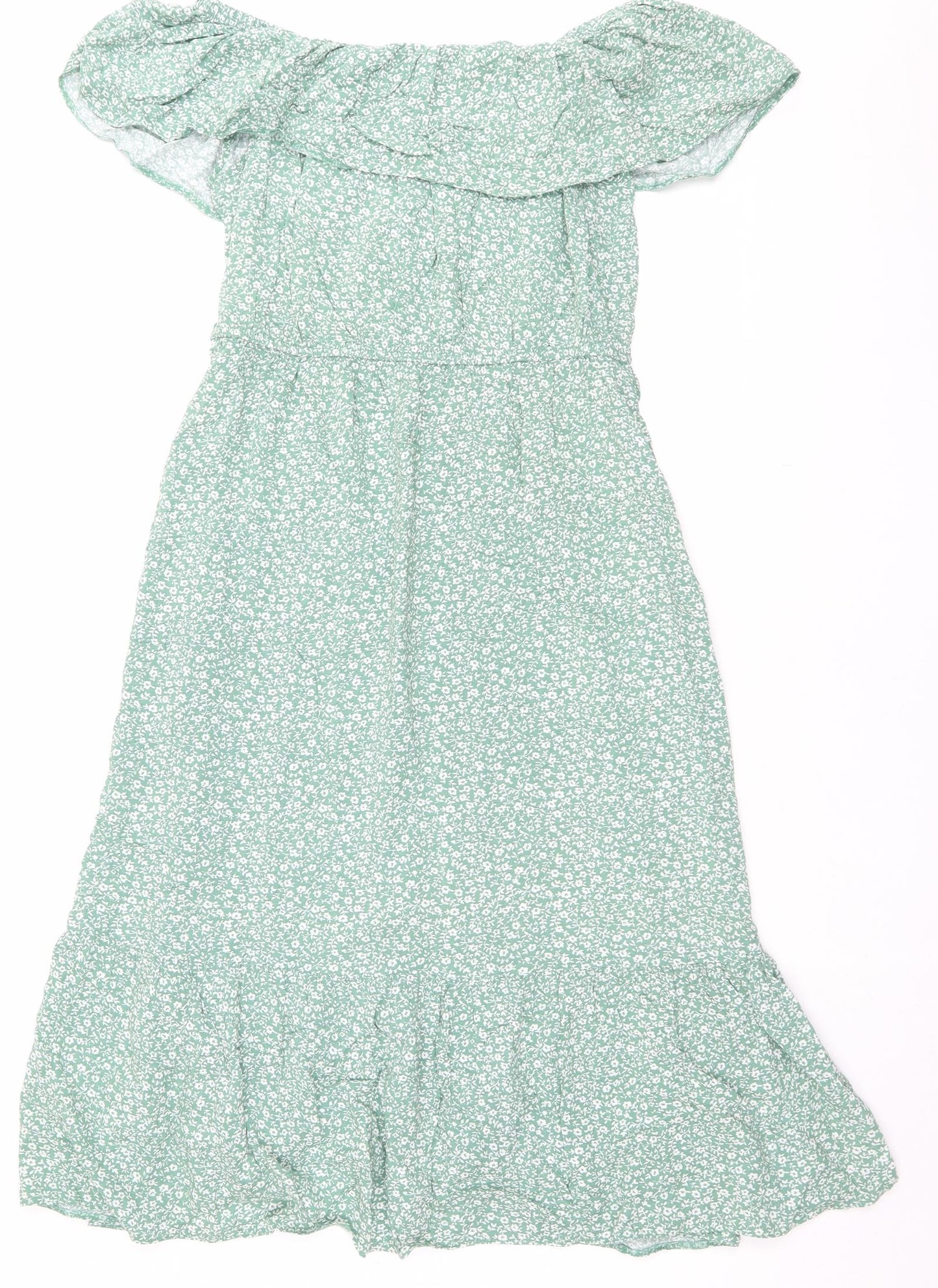 George Womens Green Floral Viscose A-Line Size 14 Off the Shoulder Pullover