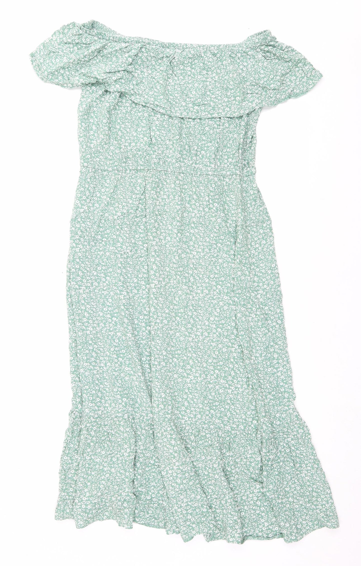 George Womens Green Floral Viscose A-Line Size 14 Off the Shoulder Pullover