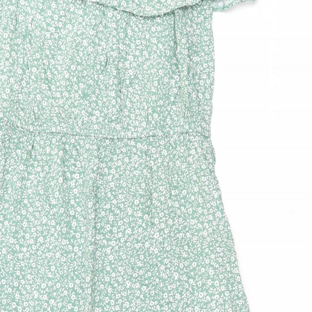 George Womens Green Floral Viscose A-Line Size 14 Off the Shoulder Pullover