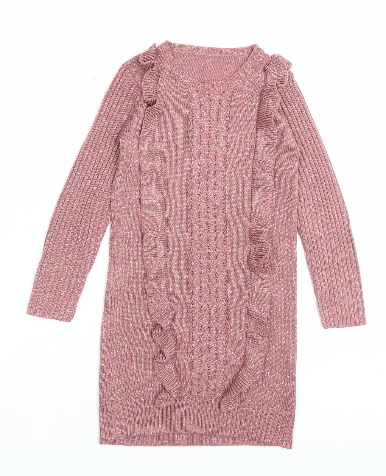 Nutmeg Girls Pink Acrylic Jumper Dress Size 7-8 Years Crew Neck Pullover