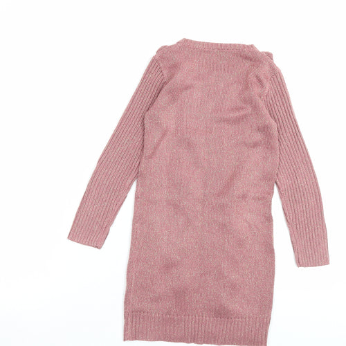Nutmeg Girls Pink Acrylic Jumper Dress Size 7-8 Years Crew Neck Pullover