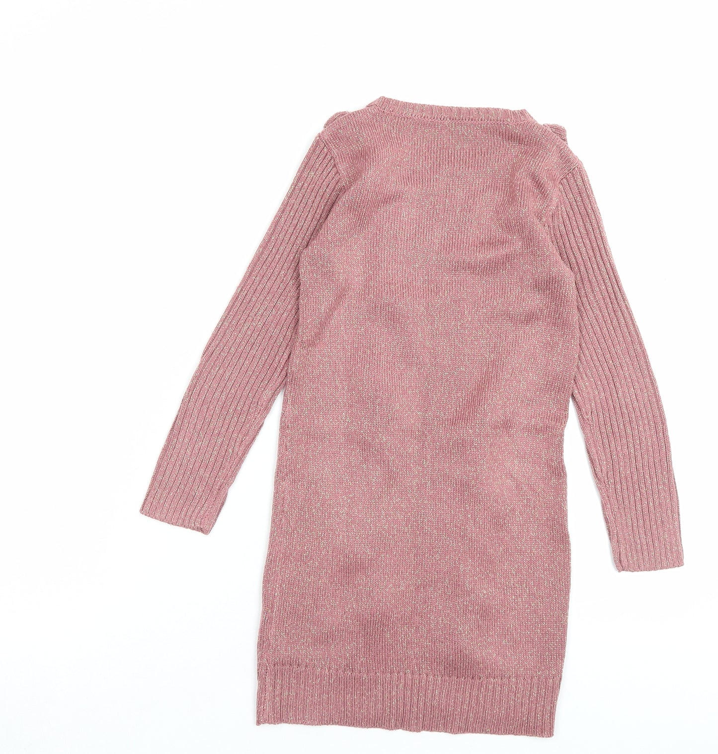 Nutmeg Girls Pink Acrylic Jumper Dress Size 7-8 Years Crew Neck Pullover