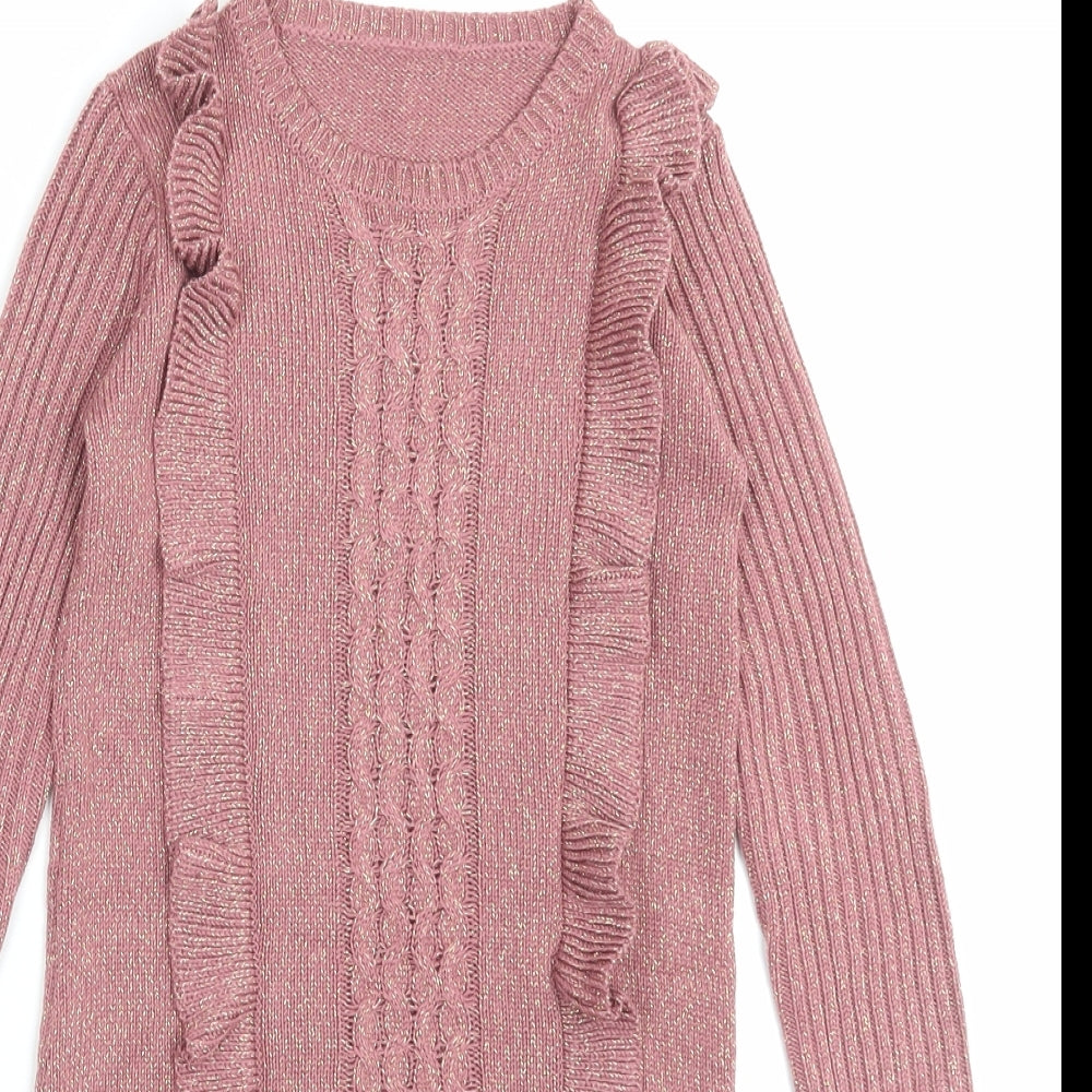 Nutmeg Girls Pink Acrylic Jumper Dress Size 7-8 Years Crew Neck Pullover