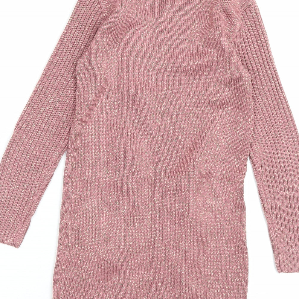 Nutmeg Girls Pink Acrylic Jumper Dress Size 7-8 Years Crew Neck Pullover