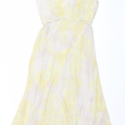 Olsen Womens Yellow Geometric Polyester A-Line Size 12 V-Neck Zip