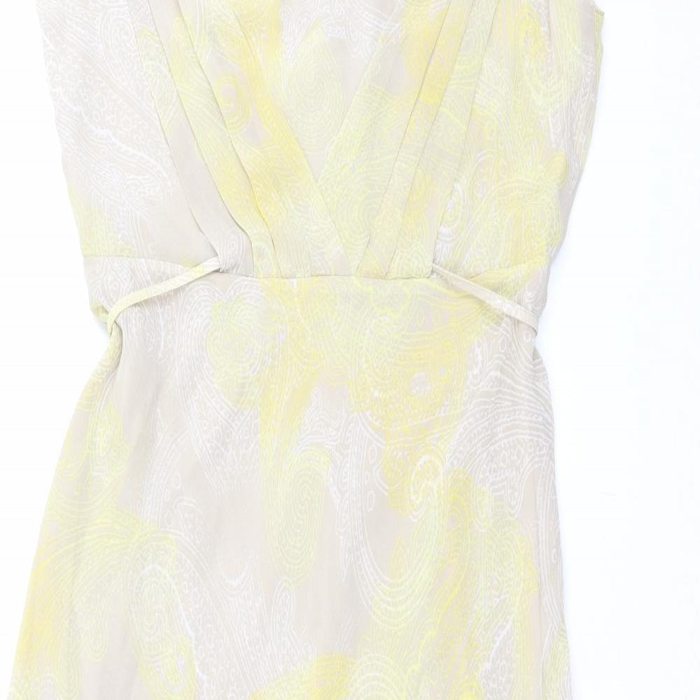 Olsen Womens Yellow Geometric Polyester A-Line Size 12 V-Neck Zip