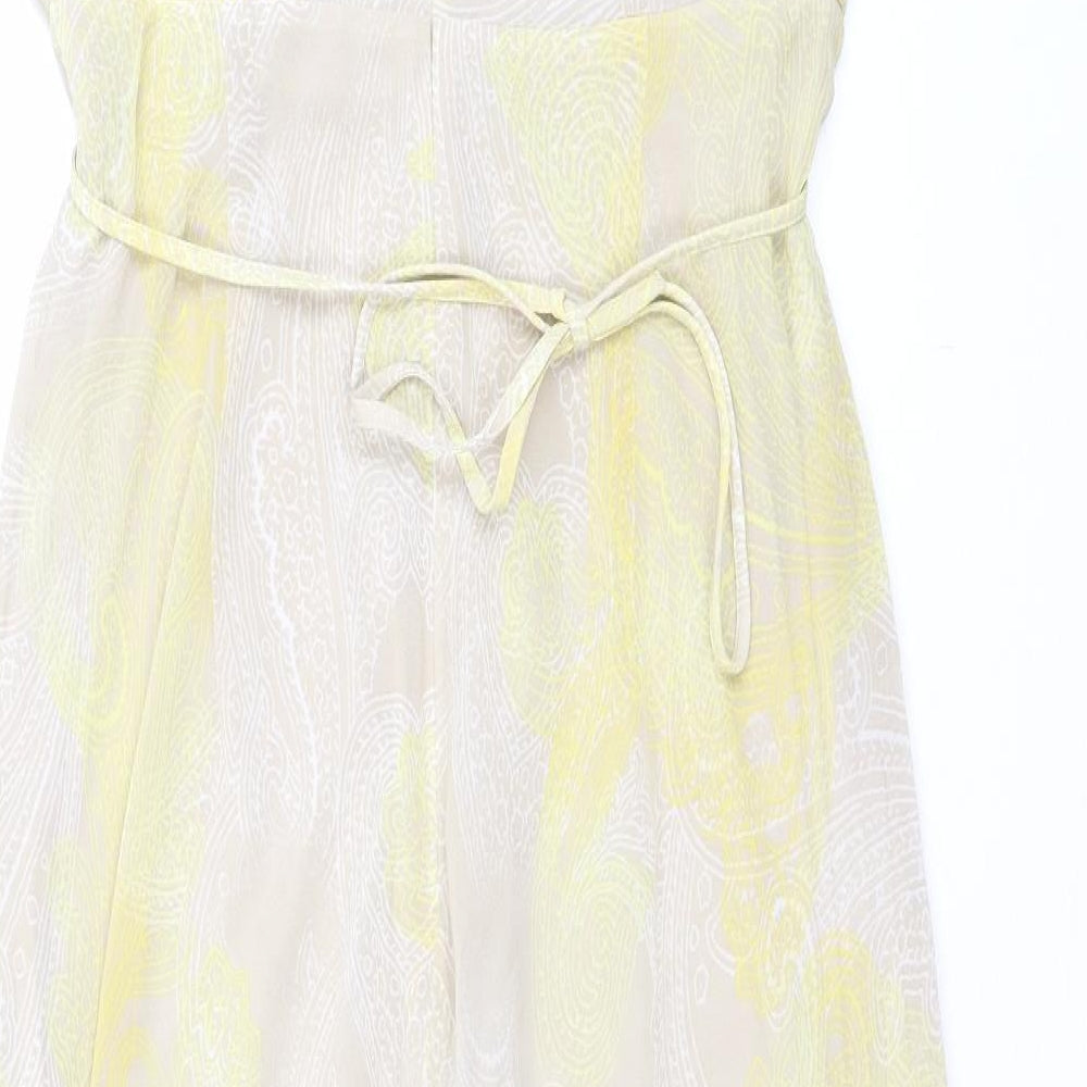 Olsen Womens Yellow Geometric Polyester A-Line Size 12 V-Neck Zip