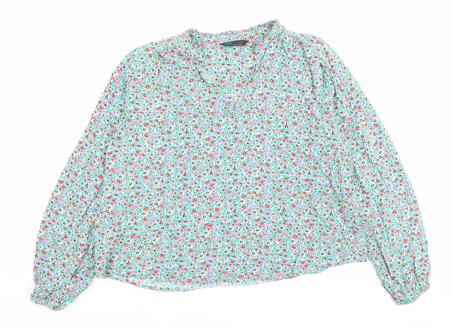 Marks and Spencer Womens Multicoloured Floral Viscose Basic Blouse Size 10 V-Neck
