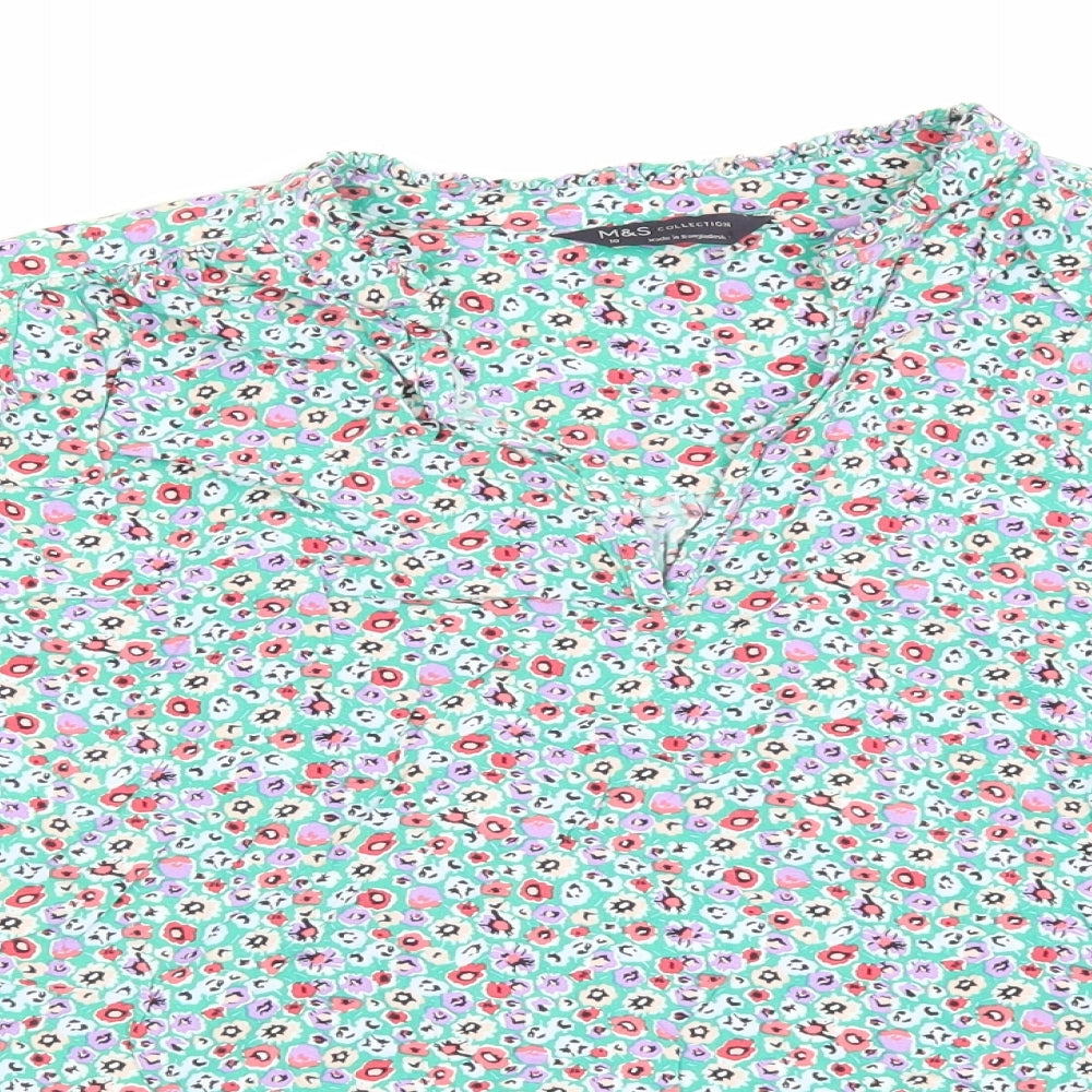 Marks and Spencer Womens Multicoloured Floral Viscose Basic Blouse Size 10 V-Neck