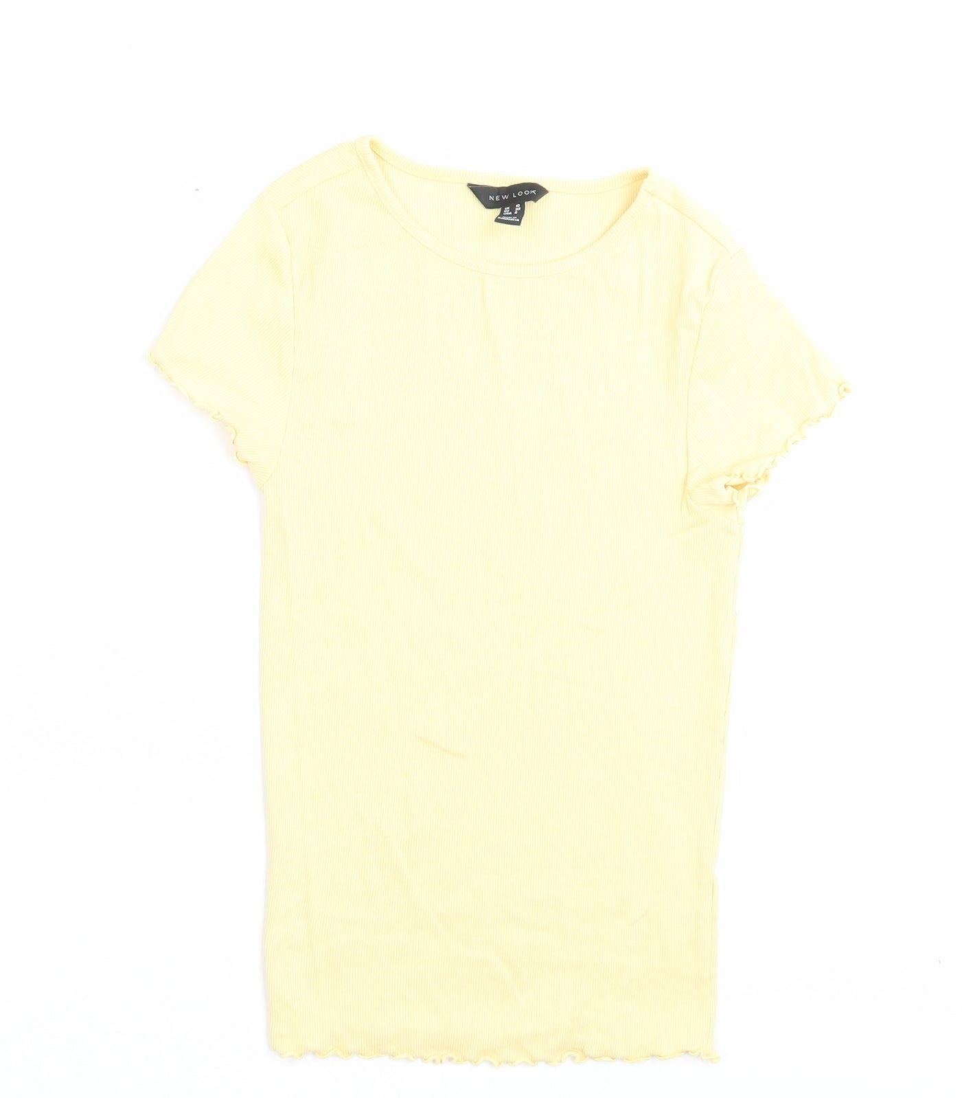 New Look Womens Yellow Cotton Basic T-Shirt Size 10 Crew Neck - Lettuce Edging