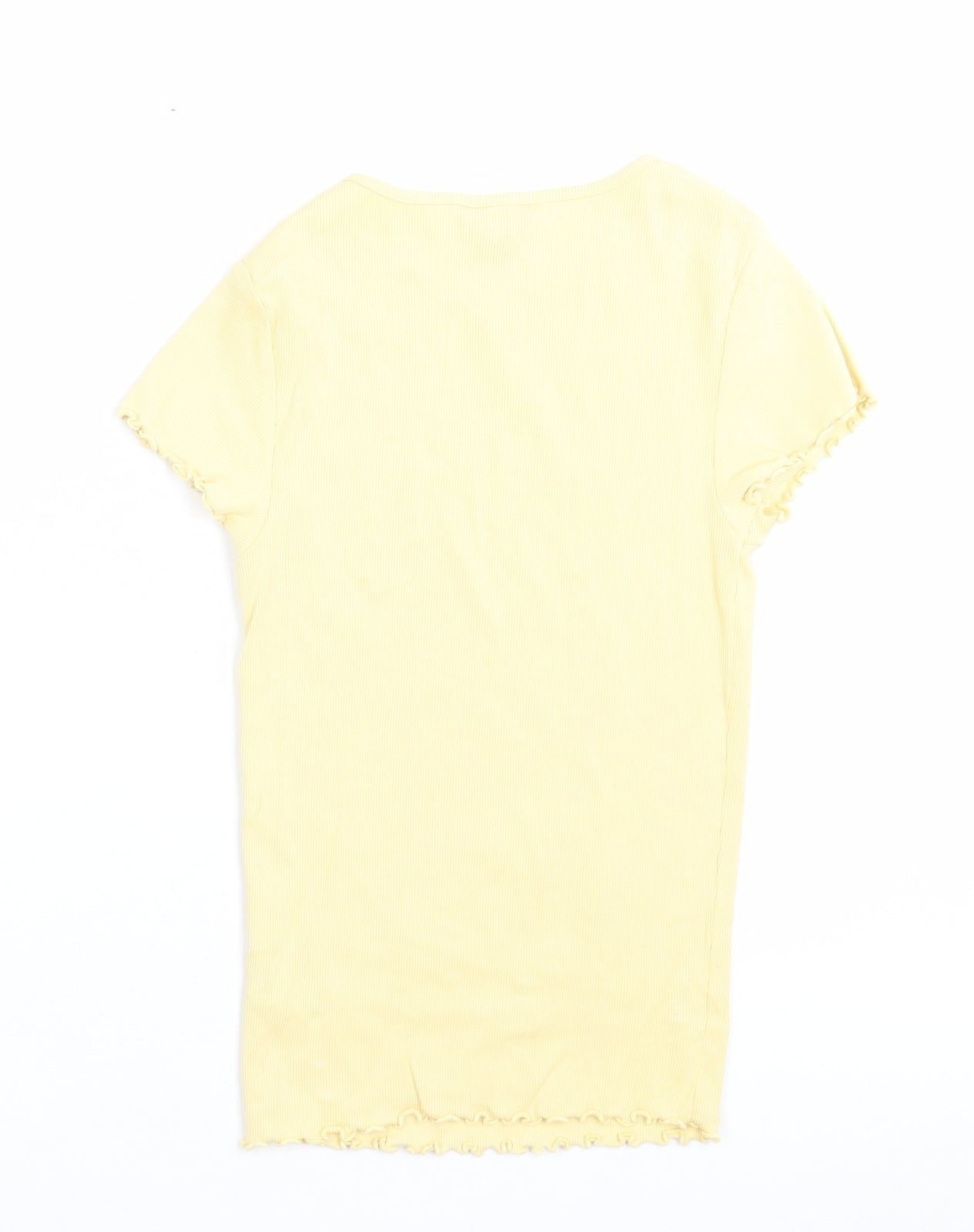 New Look Womens Yellow Cotton Basic T-Shirt Size 10 Crew Neck - Lettuce Edging