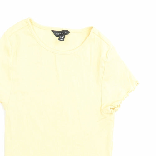New Look Womens Yellow Cotton Basic T-Shirt Size 10 Crew Neck - Lettuce Edging