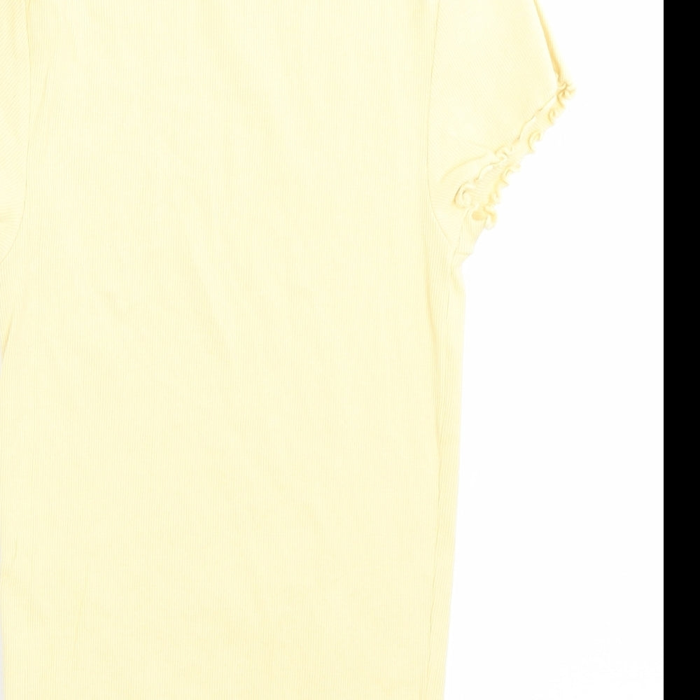 New Look Womens Yellow Cotton Basic T-Shirt Size 10 Crew Neck - Lettuce Edging