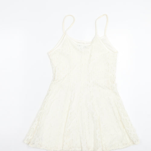 Topshop Womens Ivory Floral Cotton A-Line Size 8 Scoop Neck Pullover