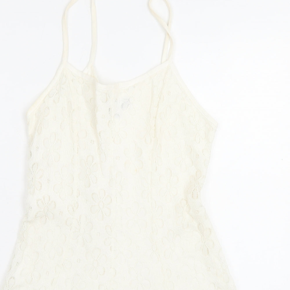 Topshop Womens Ivory Floral Cotton A-Line Size 8 Scoop Neck Pullover