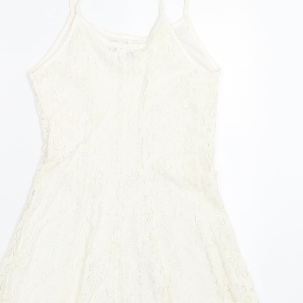 Topshop Womens Ivory Floral Cotton A-Line Size 8 Scoop Neck Pullover