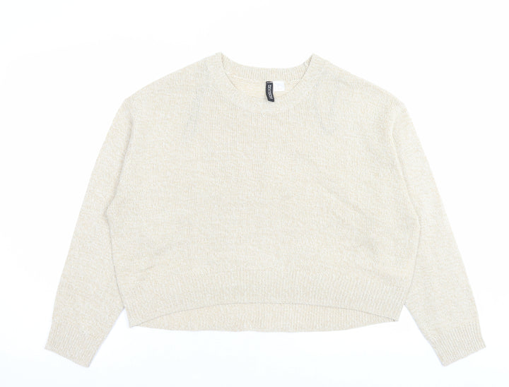 H&M Womens Beige Crew Neck Acrylic Pullover Jumper Size M
