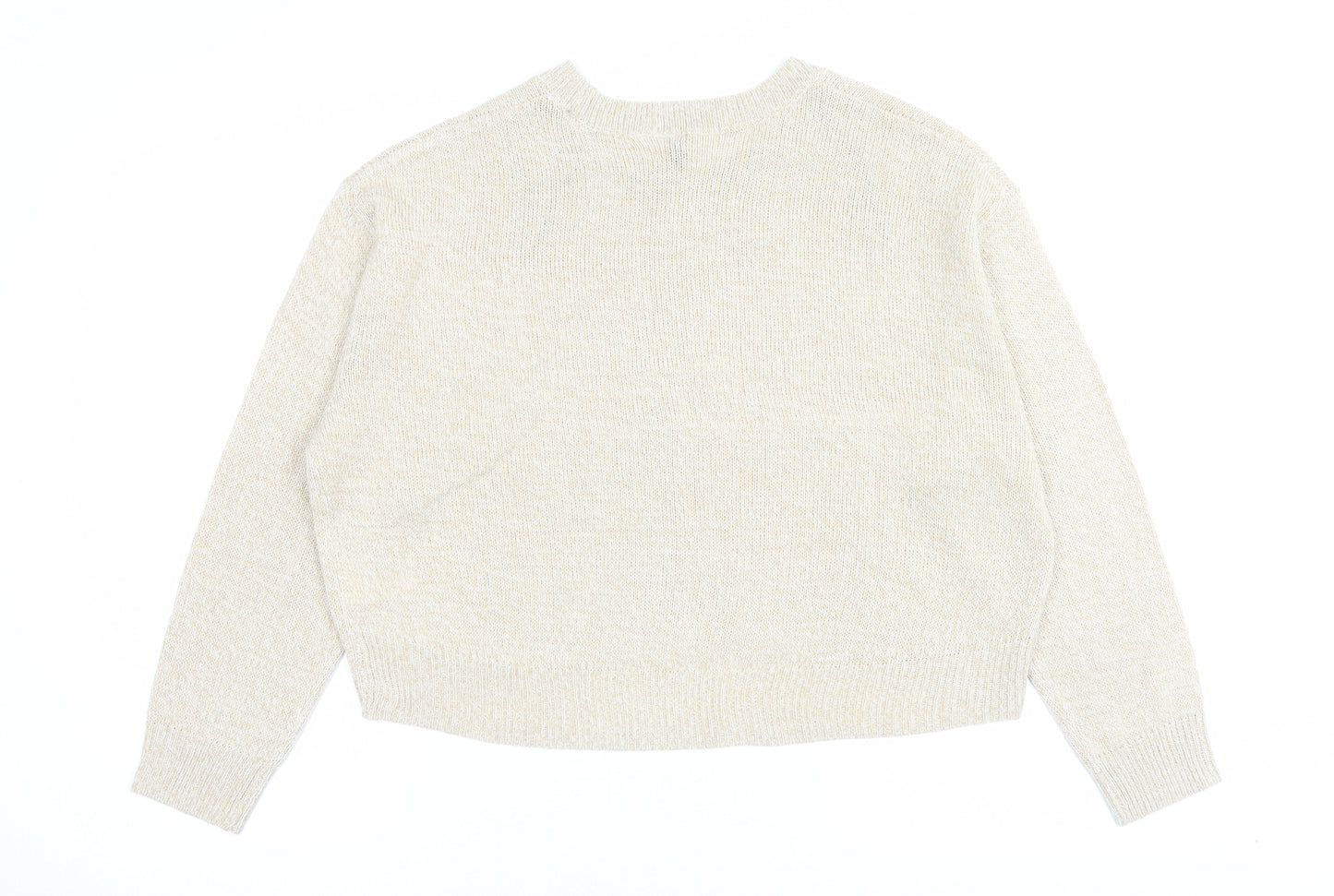 H&M Womens Beige Crew Neck Acrylic Pullover Jumper Size M