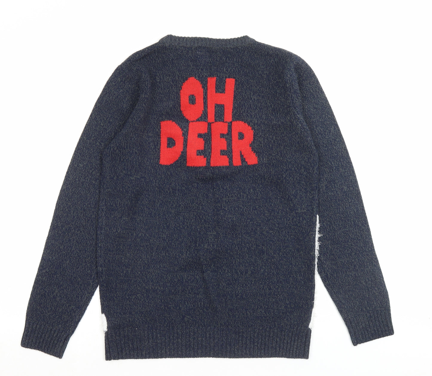 F&F Boys Blue Crew Neck Acrylic Pullover Jumper Size 13-14 Years Pullover - Oh Deer