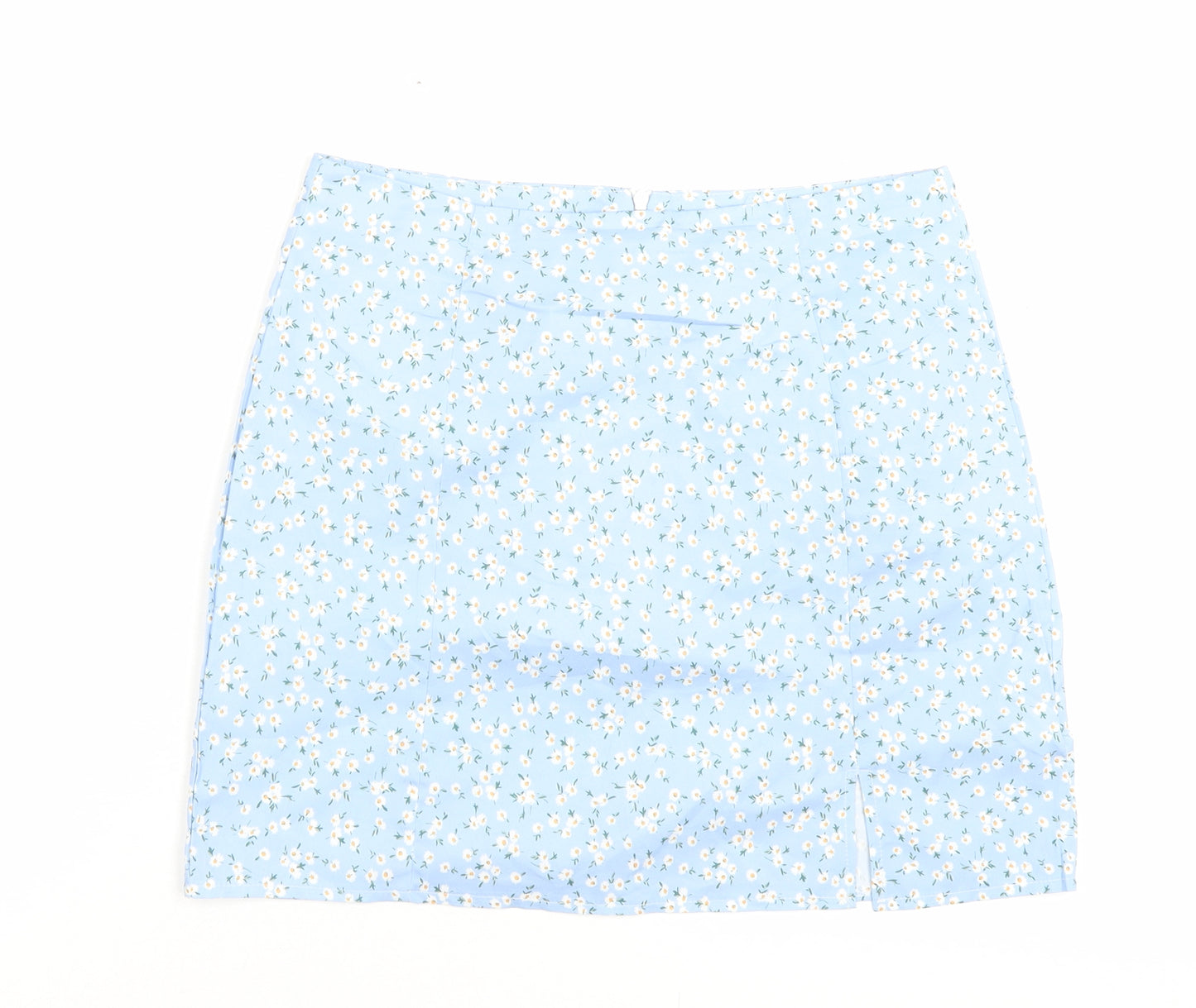 ROMWE Womens Blue Check Polyester A-Line Skirt Size M Zip