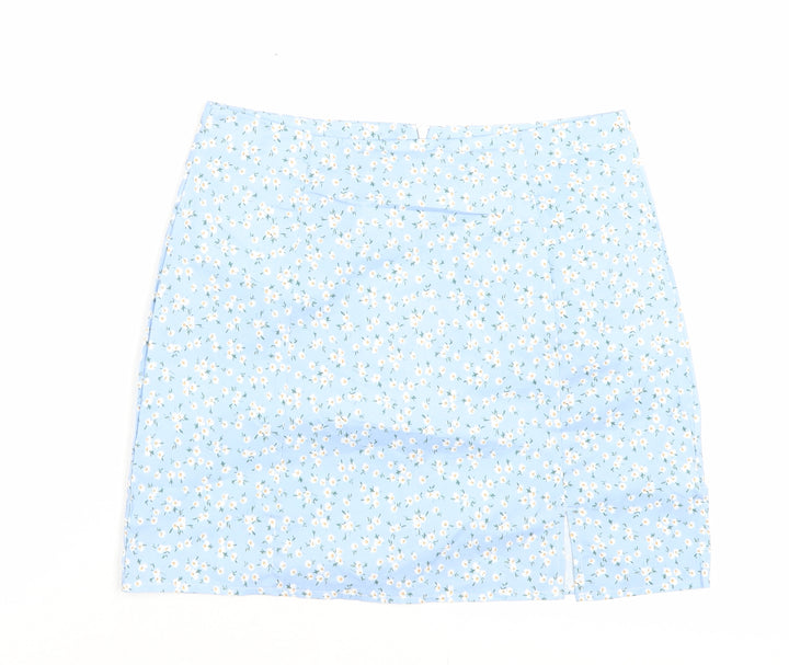 ROMWE Womens Blue Check Polyester A-Line Skirt Size M Zip