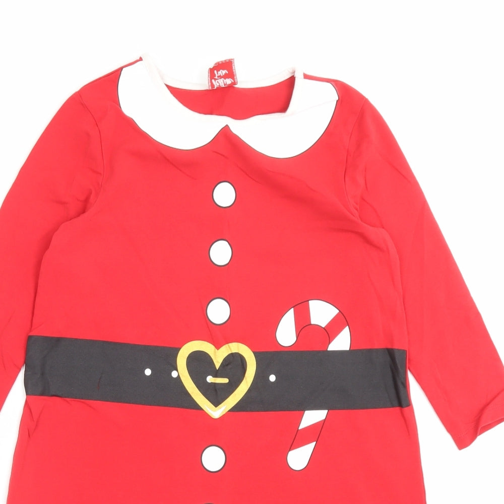 George Girls Red Cotton A-Line Size 10-11 Years Crew Neck Pullover - Christmas