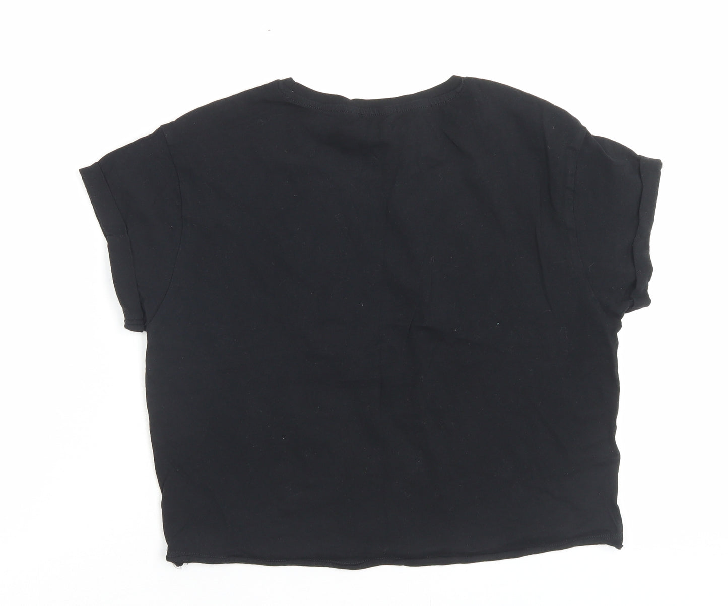 New Look Girls Black Cotton Cropped T-Shirt Size 14-15 Years Crew Neck Pullover - Merry Pugmus