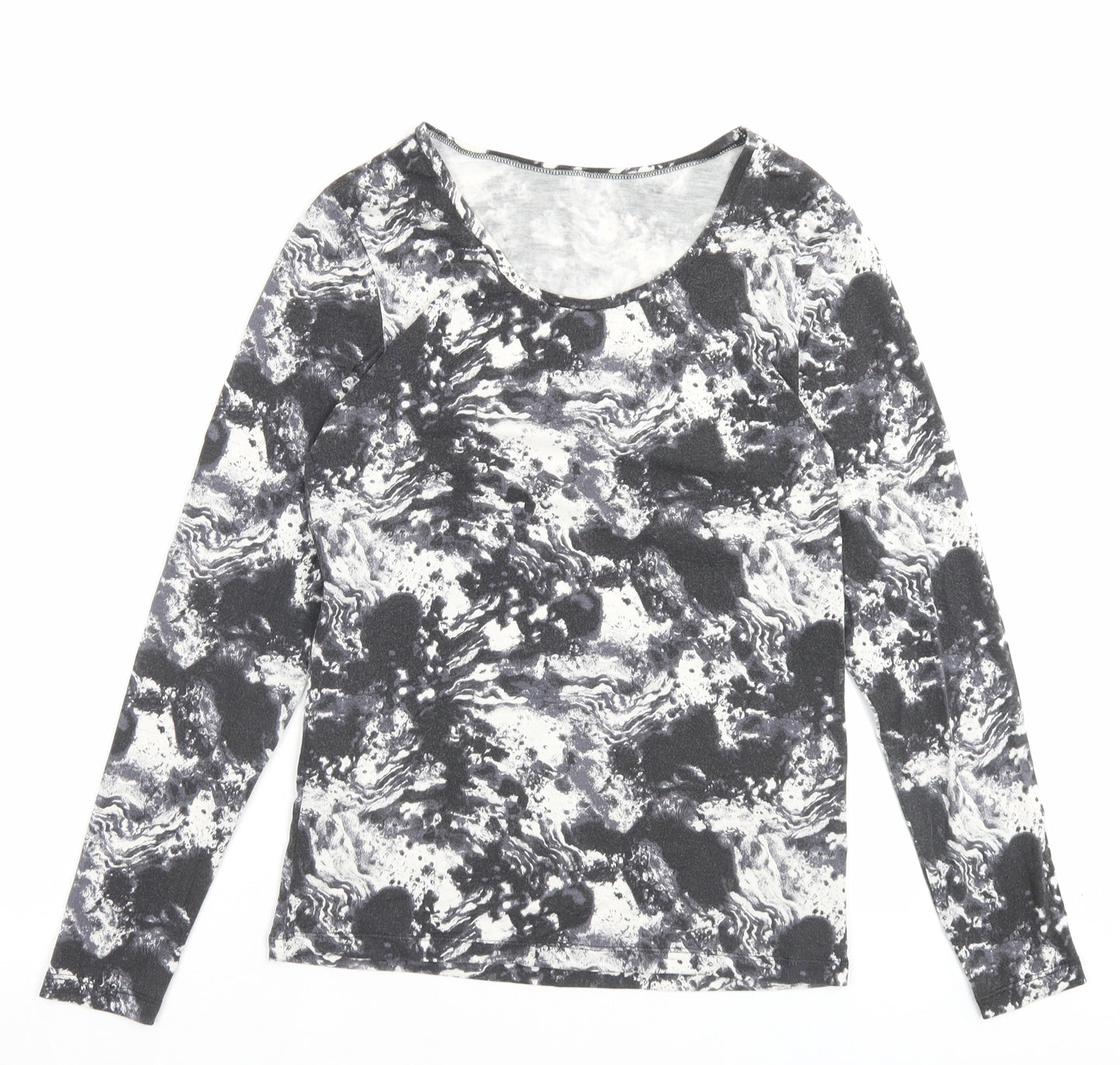 Marks and Spencer Womens Grey Geometric Acrylic Basic T-Shirt Size 16 Scoop Neck - Thermal