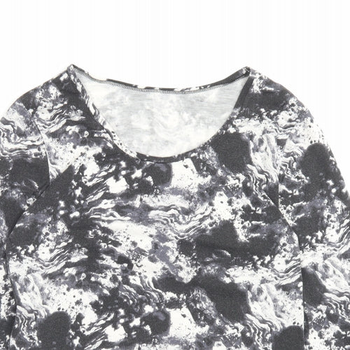 Marks and Spencer Womens Grey Geometric Acrylic Basic T-Shirt Size 16 Scoop Neck - Thermal