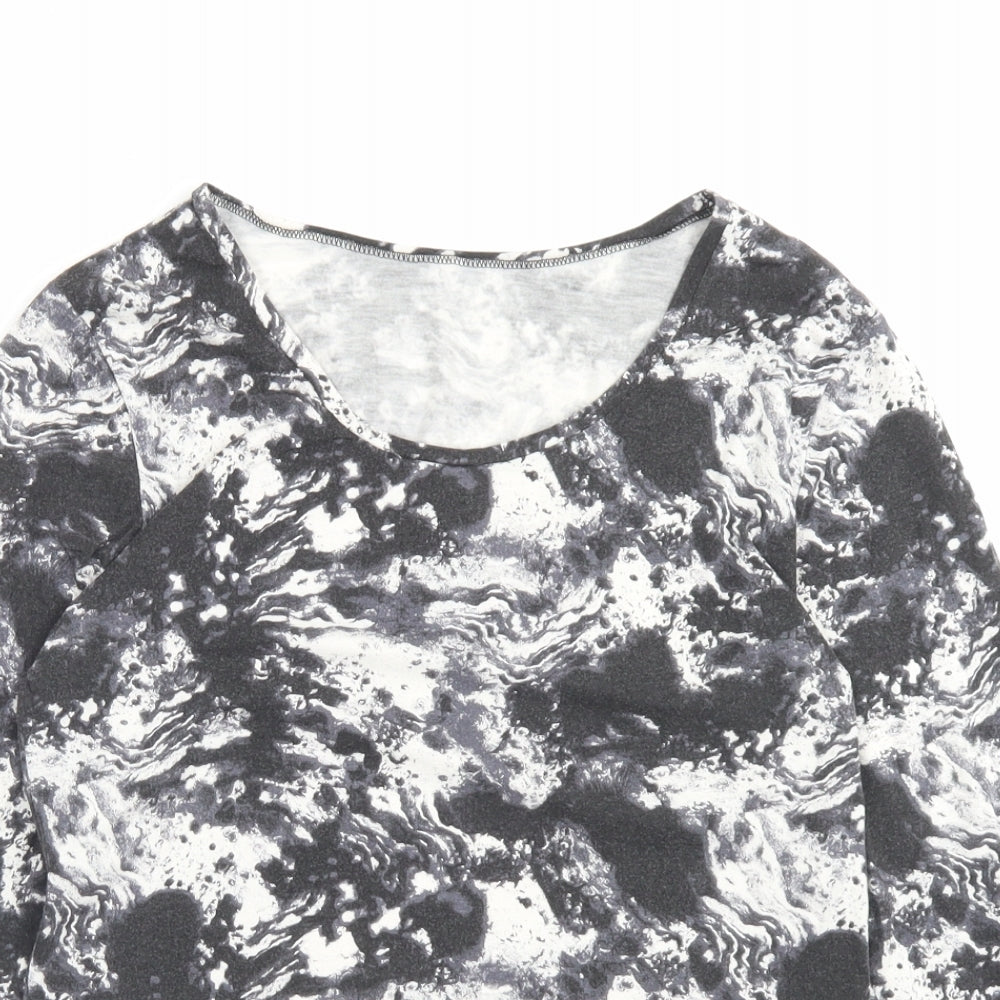 Marks and Spencer Womens Grey Geometric Acrylic Basic T-Shirt Size 16 Scoop Neck - Thermal