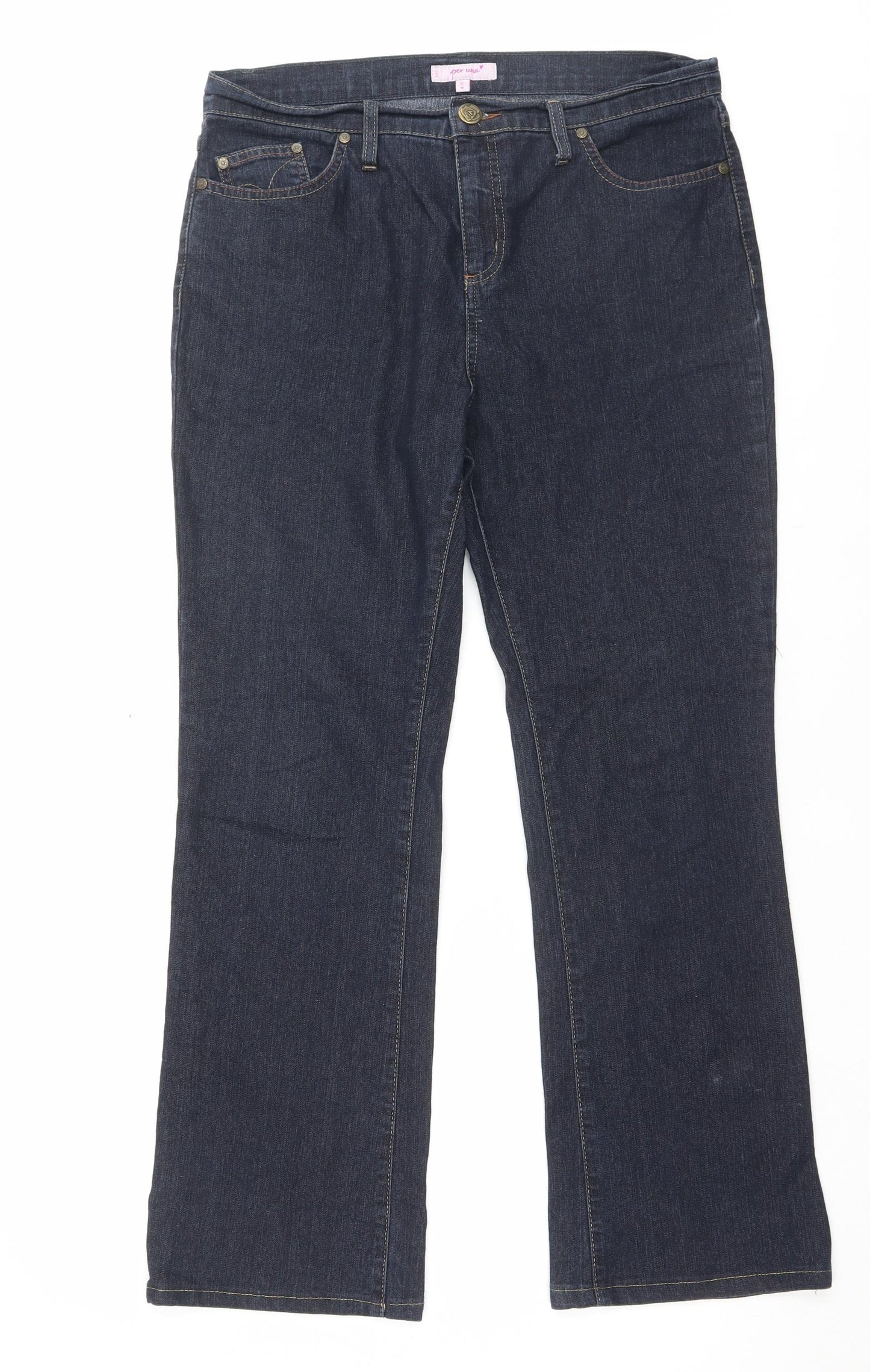 Per Una Womens Blue Cotton Straight Jeans Size 12 L29 in Regular Button