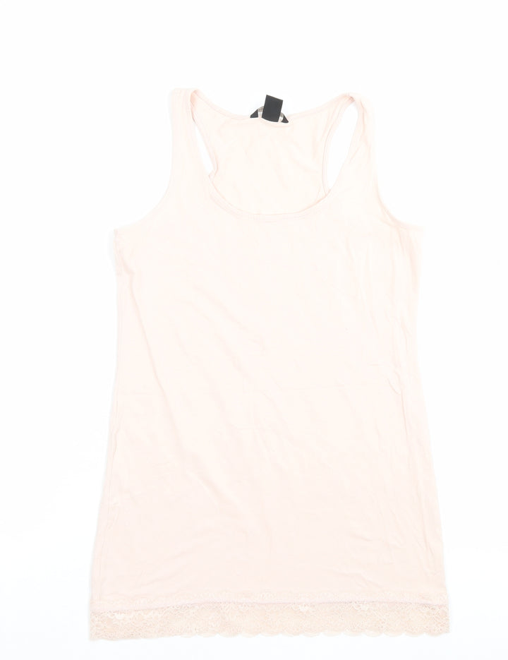 H&M Womens Pink Cotton Basic Tank Size M Scoop Neck - Lace Detail