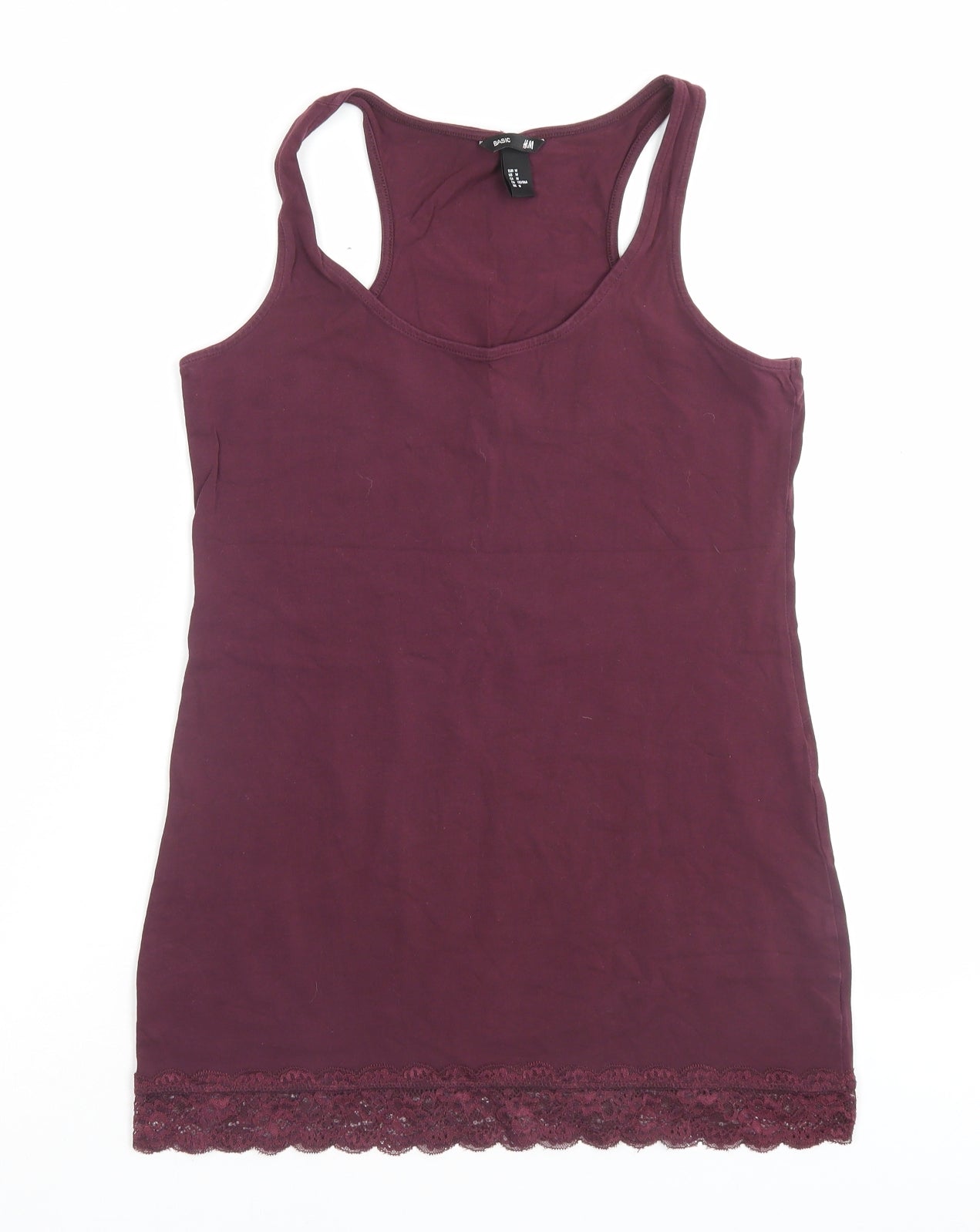 H&M Womens Pink Cotton Basic Tank Size M Scoop Neck - Lace Detail