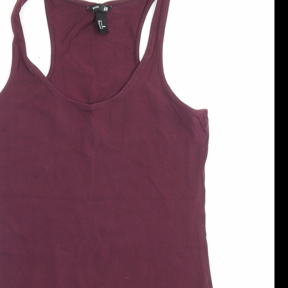 H&M Womens Pink Cotton Basic Tank Size M Scoop Neck - Lace Detail