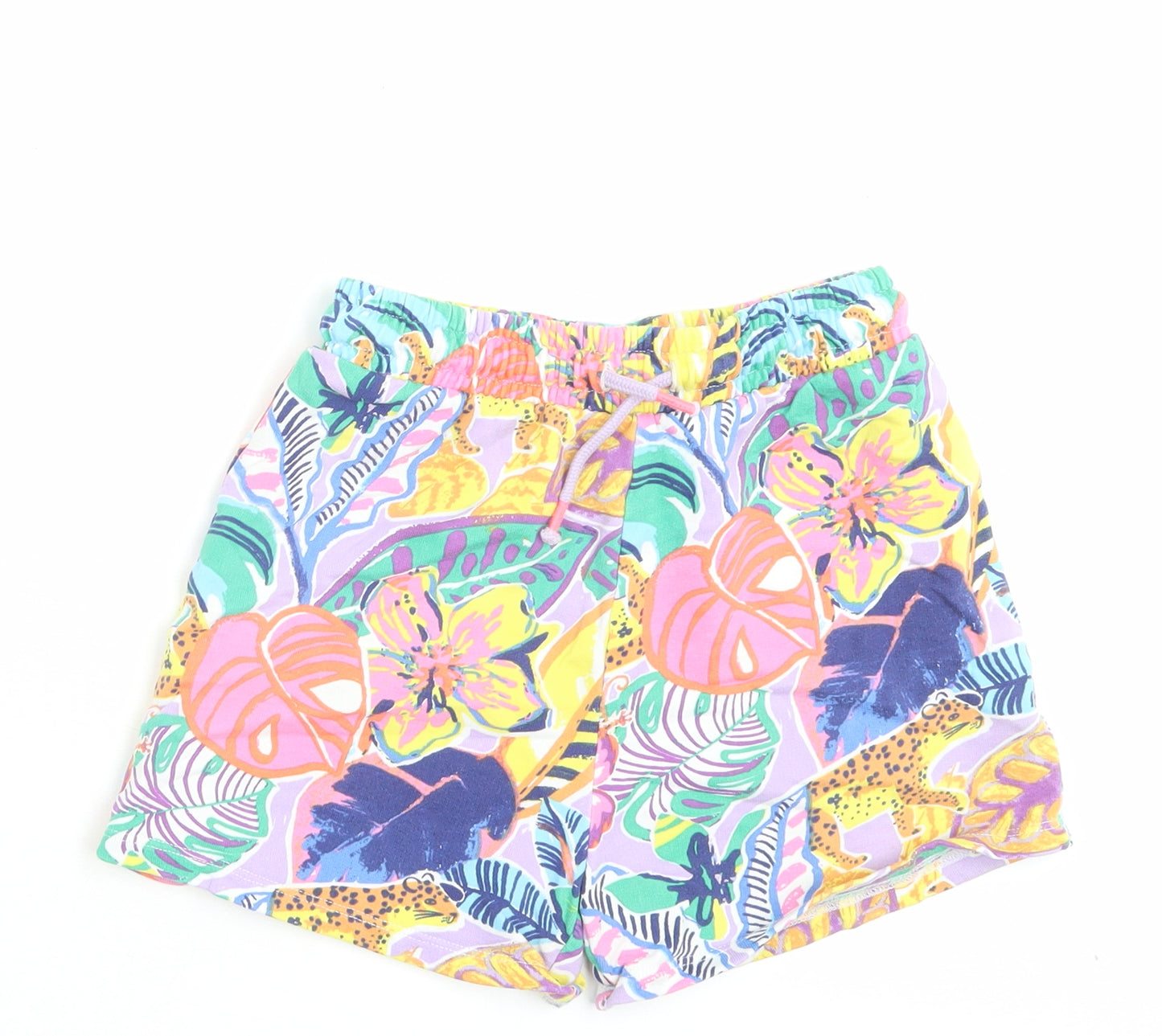 NEXT Girls Multicoloured Floral Cotton Sweat Shorts Size 8 Years Regular Drawstring