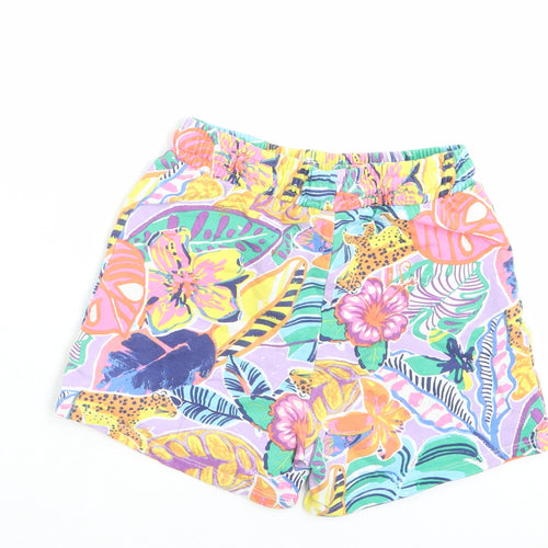 NEXT Girls Multicoloured Floral Cotton Sweat Shorts Size 8 Years Regular Drawstring