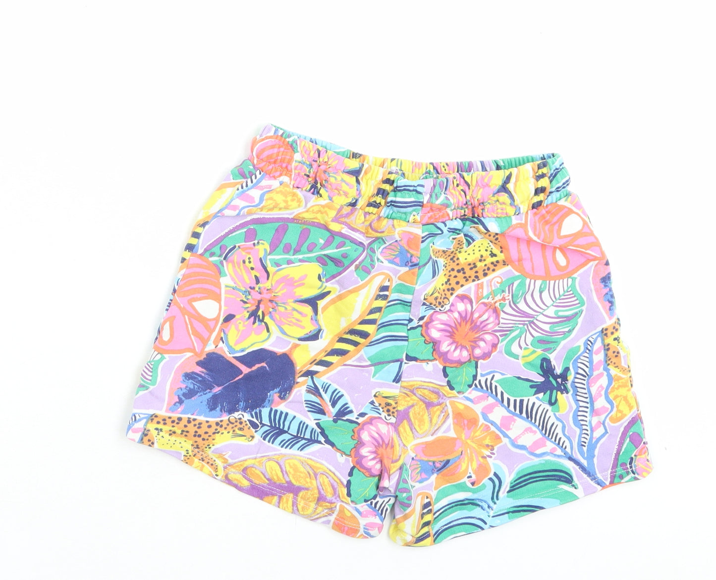NEXT Girls Multicoloured Floral Cotton Sweat Shorts Size 8 Years Regular Drawstring