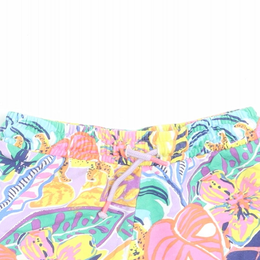 NEXT Girls Multicoloured Floral Cotton Sweat Shorts Size 8 Years Regular Drawstring